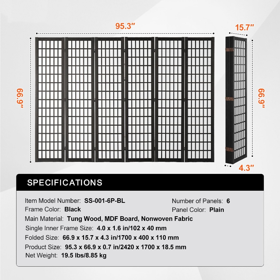6 Panel Japanese Room Divider  - Partition Screen Divider 评论和价格